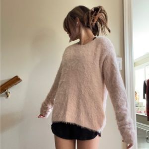 fuzzy, soft pink sweater